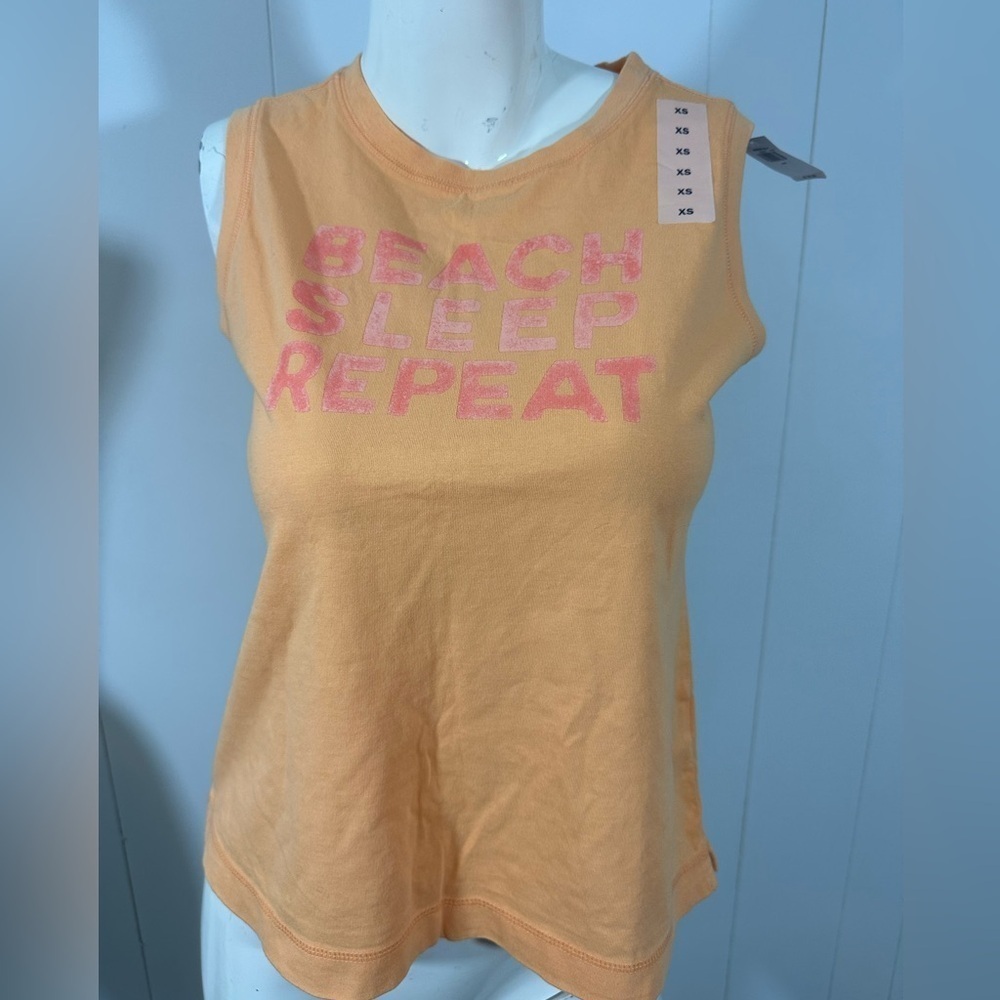 NWT Old Navy Women’s Sz XS Muscle Tee Orange W Beach Sleep Repeat Graphic